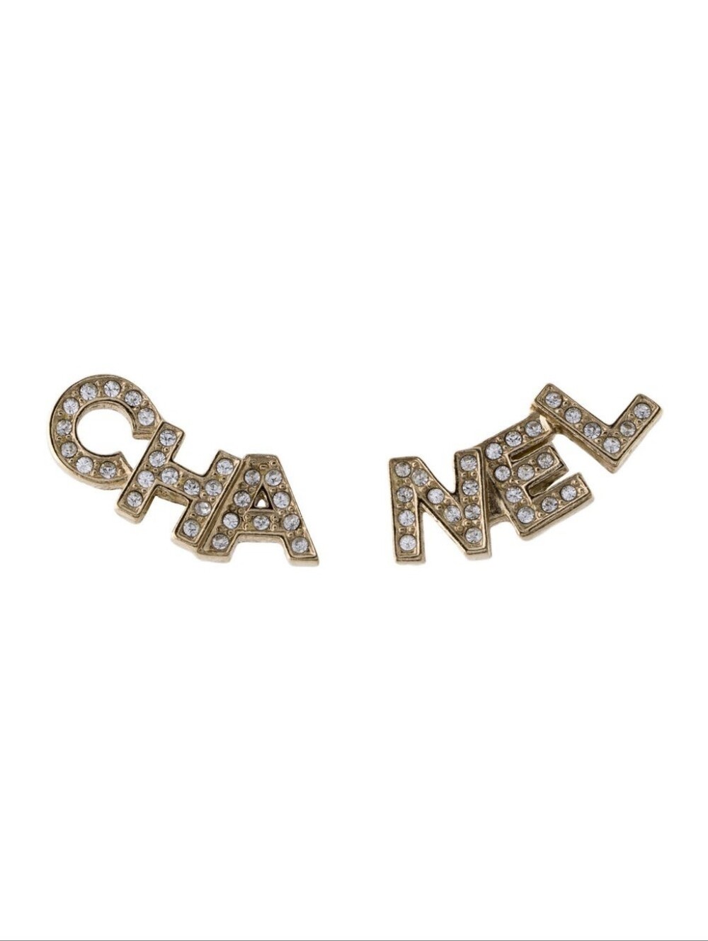 CHANEL Gold-Tone & Crystal CHA-NEL Stud Earrings